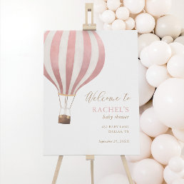 Pink Hot Air Balloon Girl Baby Shower Welcome Sign