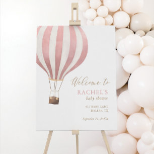 Pink Hot Air Balloon Girl Baby Shower Welcome Sign
