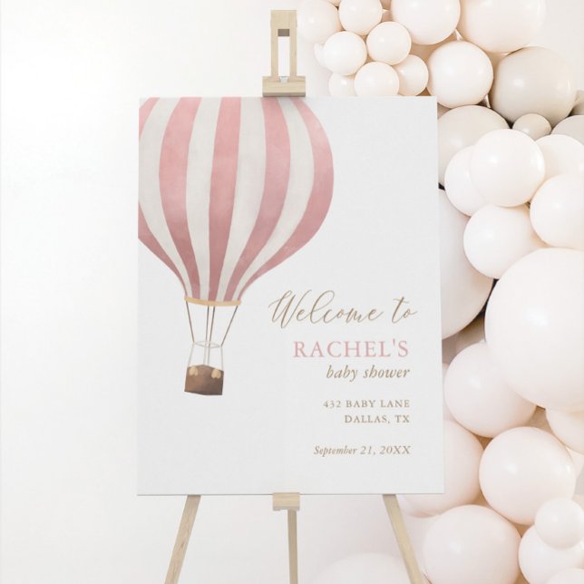 Pink Hot Air Balloon Girl Baby Shower Welcome Sign (Creator Uploaded)