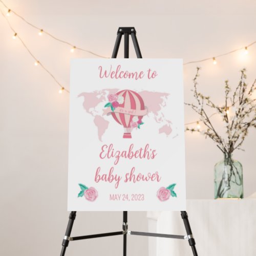 Pink Hot Air Balloon Girl Baby Shower Welcome Sign