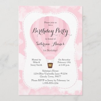 Pink Hot Air Balloon Girl Birthday Party Invitation by prettypicture at Zazzle