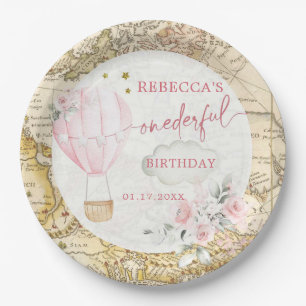Pink Hot Air Balloon Isn't she Onerderful Birthday Paper Plates