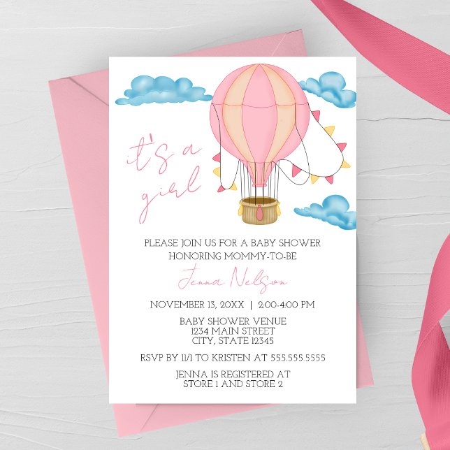 Pink Hot Air Balloon “It’s a Girl” Baby Shower  Invitation (Creator Uploaded)