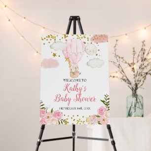 Pink Hot air Balloon Jungle Baby Shower Welcome Foam Board
