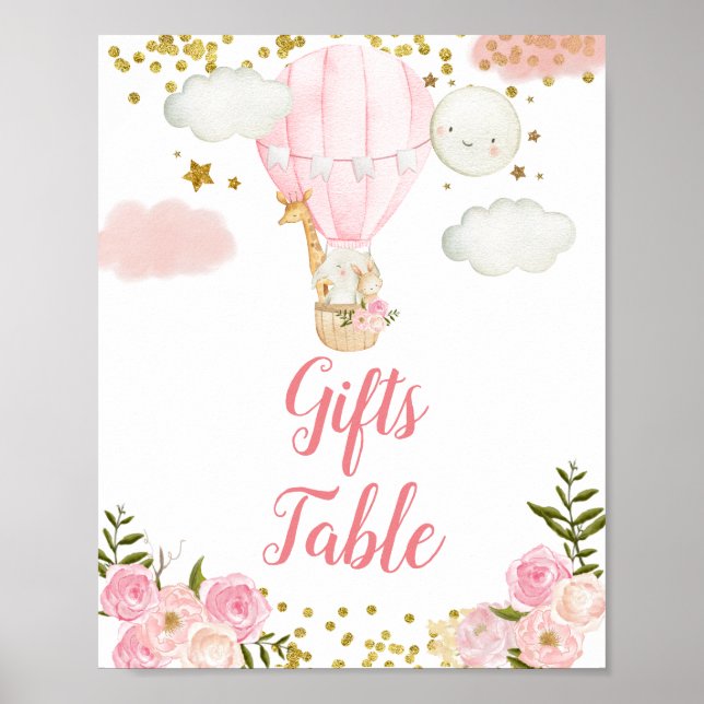 Pink Hot Air Balloon Jungle Gold Glitter Poster (Front)