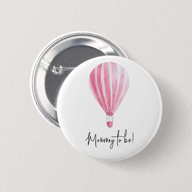 Pink hot air balloon Mommy to be Button (Front & Back)