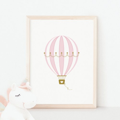 Pink Hot Air Balloon Nursery  Kids Room Poster