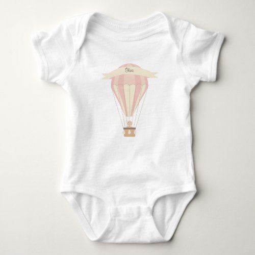 Pink hot air balloon personalized baby bodysuit