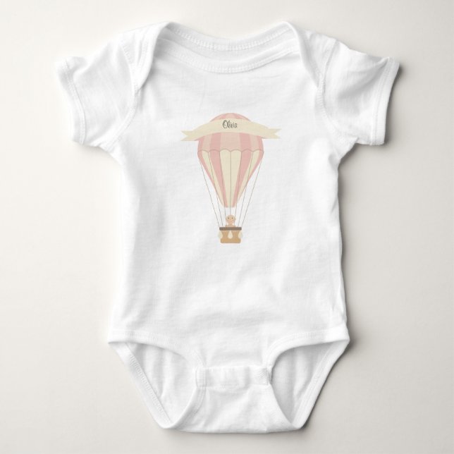 Pink hot air balloon personalized baby bodysuit (Front)