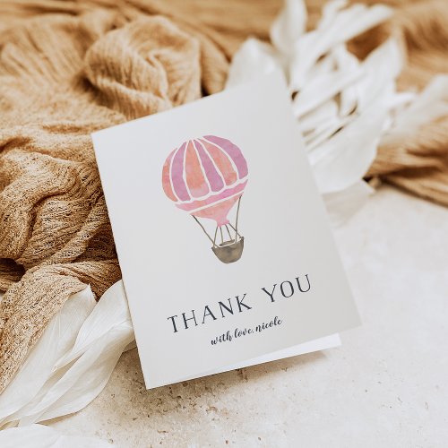 Pink Hot Air Balloon Personalized Thank You Card