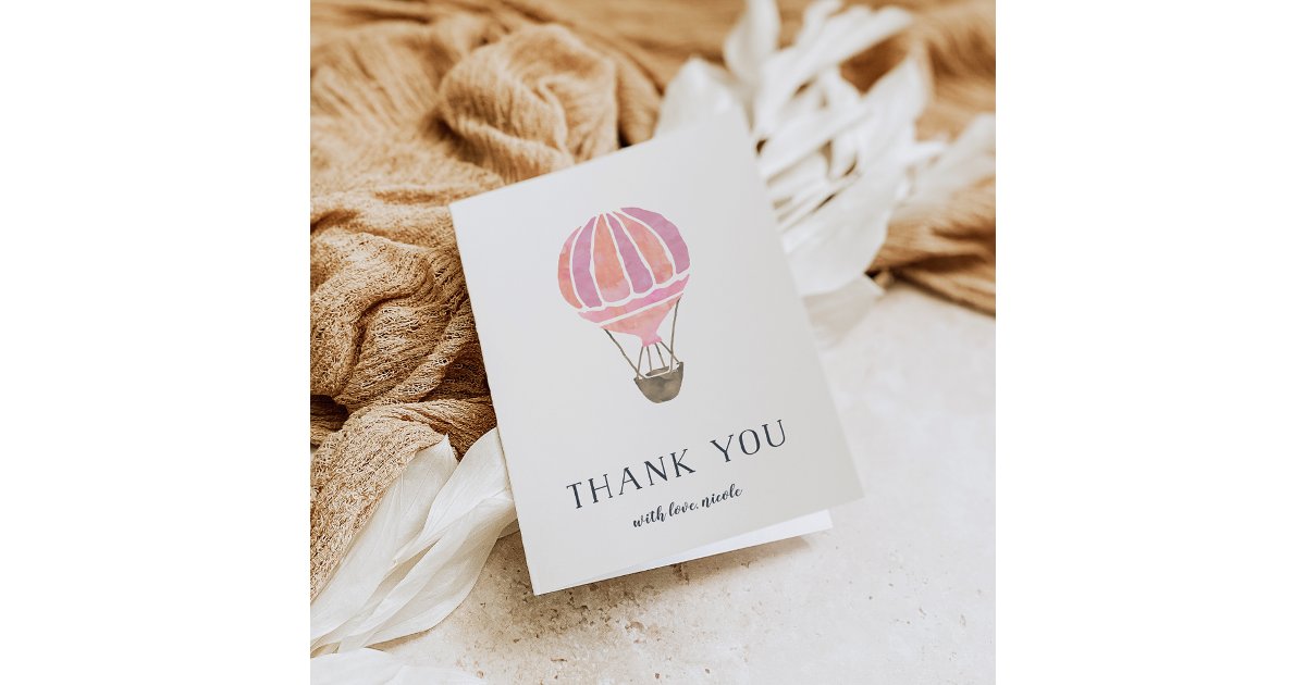 Pink Hot Air Balloon Personalized Thank You Card | Zazzle