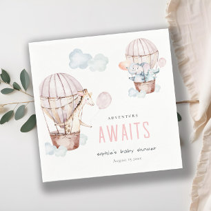 Pink Hot Air Balloon Safari Animals Baby Shower Napkins