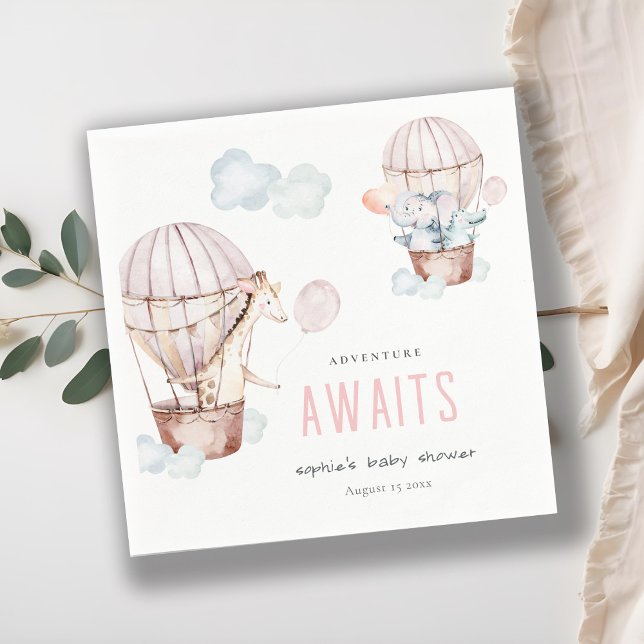 Pink Hot Air Balloon Safari Animals Baby Shower  Napkins (Creator Uploaded)