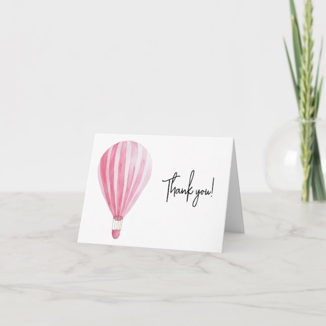 Pink hot air balloon thank you card (Front)