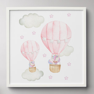 Pink Hot Air Balloon, Unicorn, Stars, Girl Nursery Peel And Stick Photo Tile