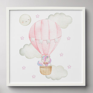 Pink Hot Air Balloon, Unicorn, Stars, Girl Nursery Peel And Stick Photo Tile