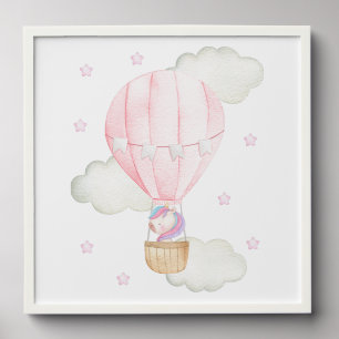 Pink Hot Air Balloon, Unicorn, Stars, Girl Nursery Peel And Stick Photo Tile