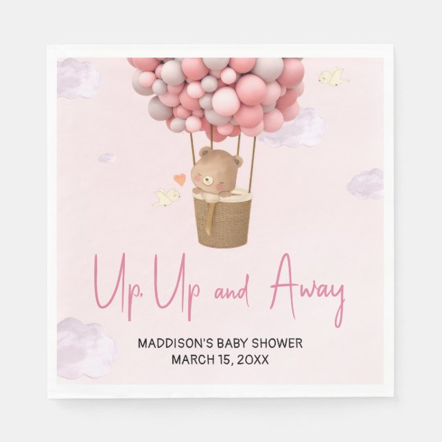Pink Hot Air Balloon Up and Away Baby Shower Napkins (Front)
