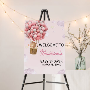 Pink Hot Air Balloon Up and Away Welcome Sign