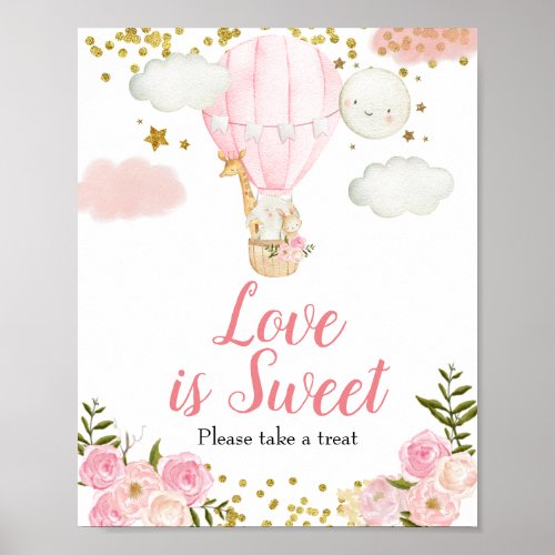 Pink Hot air balloon Watercolor Love is Sweet Poster