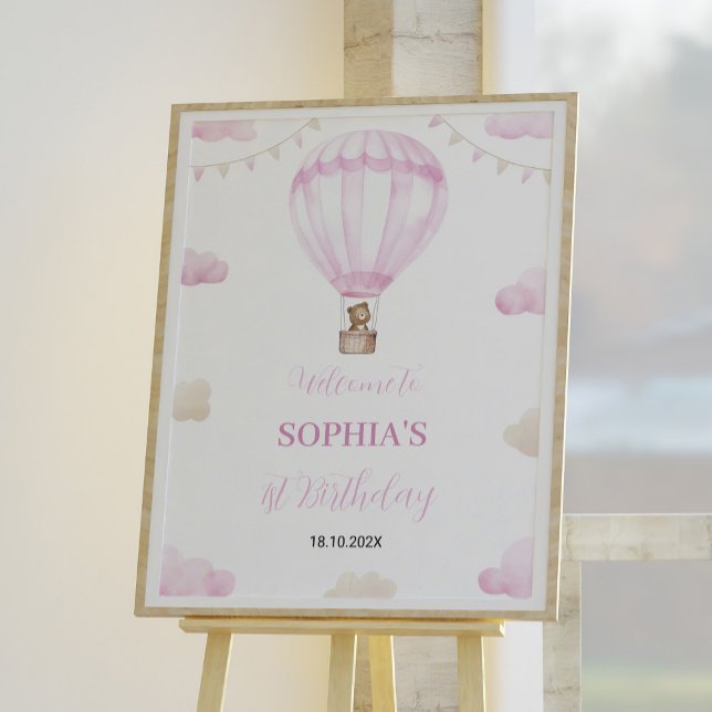 Pink Hot Air Balloon Welcome Sign Birthday Party (Creator Uploaded)