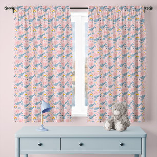 Pink Hot Air Balloon Whales Pattern Nursery Sheer Curtains