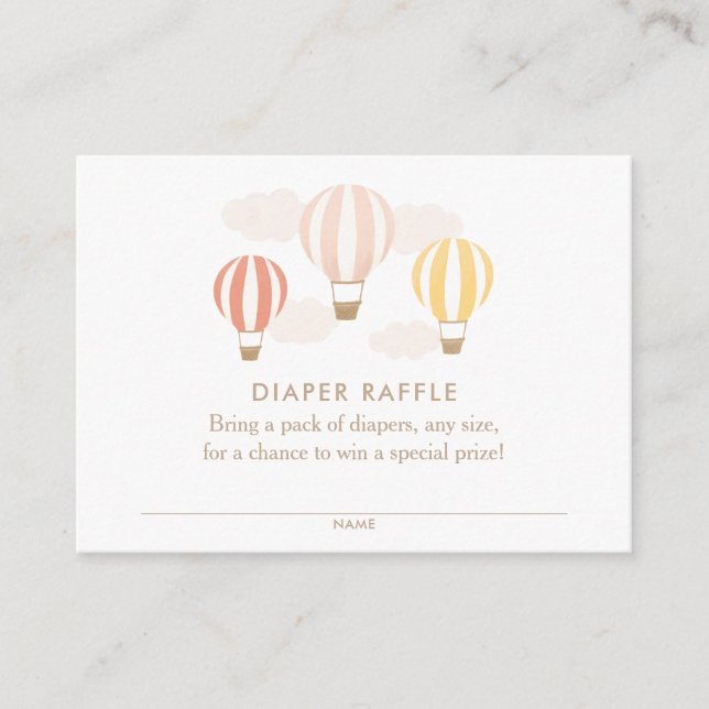 Pink Hot Air Balloons Diaper Raffle Ticket Enclosure Card (Front)