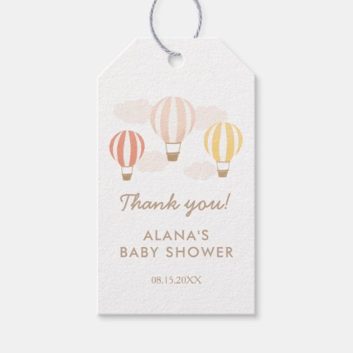 Pink Hot Air Balloons Girl Baby Shower Gift Tags