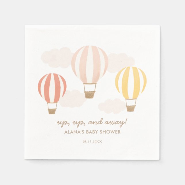 Pink Hot Air Balloons Girl Baby Shower Napkins (Front)