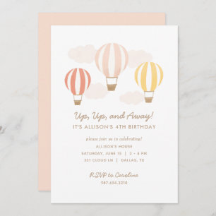 Pink Hot Air Balloons Girl Birthday Party Invitation