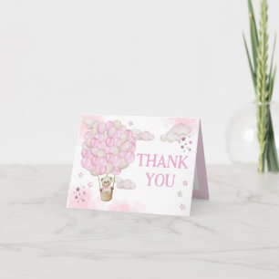 Pink Hot Air Balloons Teddy Bear Thank You Card