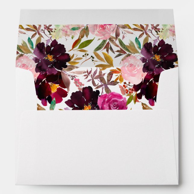 Pink- Hot & Blush & Purple Fall Floral Envelope (Back (Bottom))