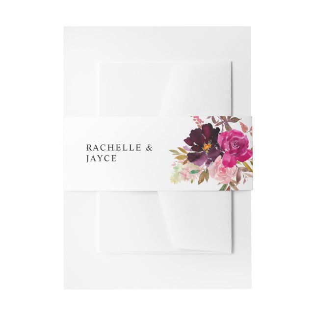 Pink- Hot & Blush & Purple Floral  Invitation Belly Band (Front Example)