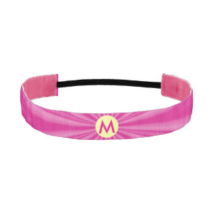 Pink Hot Bright Sunburst Monogram Yellow Circle Athletic Headband