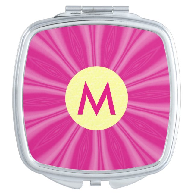 Pink Hot Bright Sunburst Monogram Yellow Circle  Compact Mirror (Front)