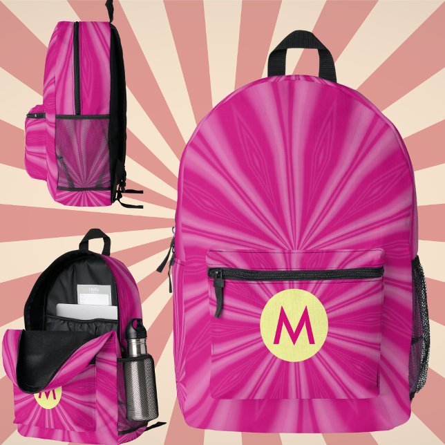Pink Hot Bright Sunburst Monogram Yellow Circle  Printed Backpack (Creator Uploaded)