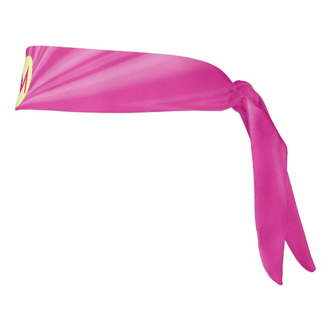 Pink Hot Bright Sunburst Monogram Yellow Circle  Tie Headband (Rotate 90)