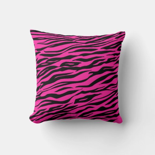 Pink Hot Bright Tiger Stripes Fur Throw Pillow