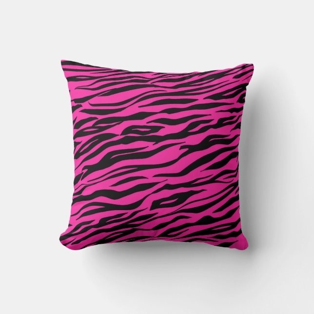 Pink Hot Bright Tiger Stripes Fur Throw Pillow (Front)