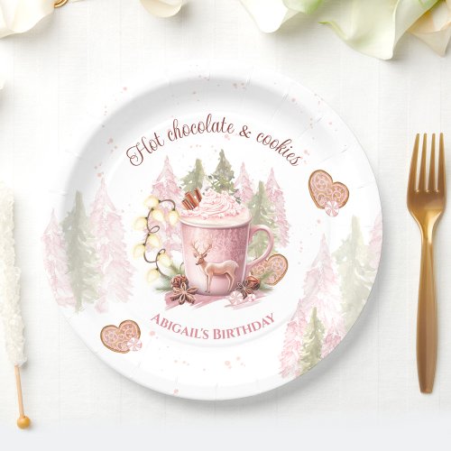 Pink Hot Chocolate Christmas Birthday Paper Plates