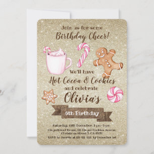 Pink Hot Cocoa and Cookies Birthday INVITATION
