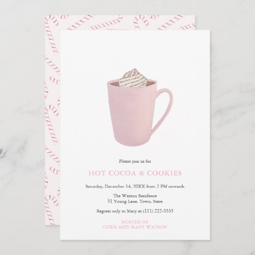 Pink Hot Cocoa and Cookies Christmas Party Invitation
