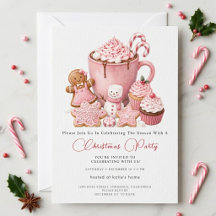 Pink Hot Cocoa Christmas Party Invite