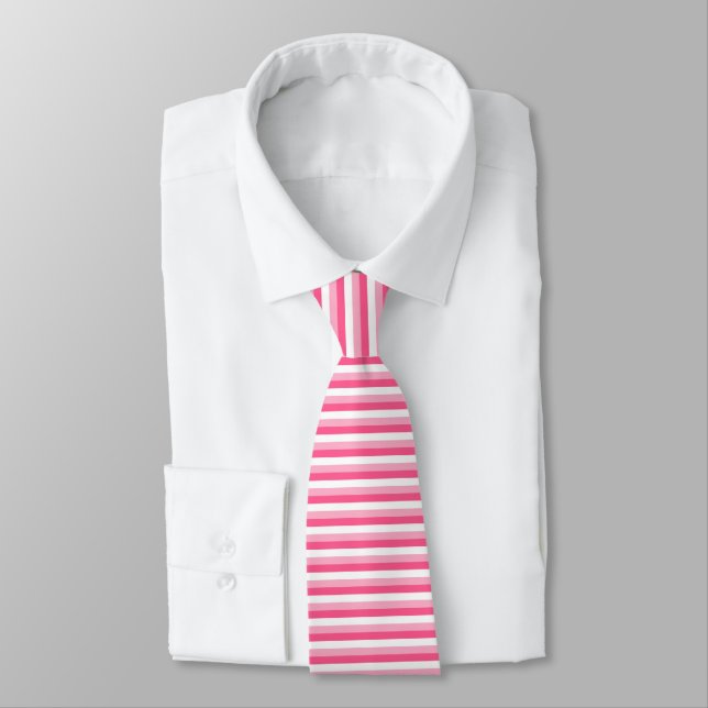 Pink, Hot Pink, and White Stripes Neck Tie (Tied)
