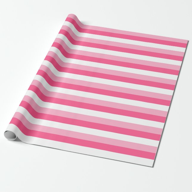 Pink, Hot Pink, and White Stripes Wrapping Paper (Unrolled)