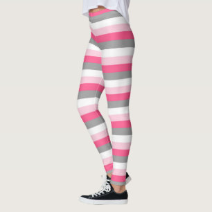 Pink, Hot Pink, White and Charcoal Gray Stripes Leggings