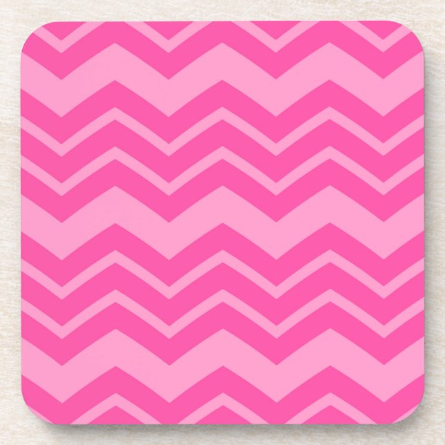 Pink Hot Pink Zigzag Chevron Pattern Design  Beverage Coaster (Front)