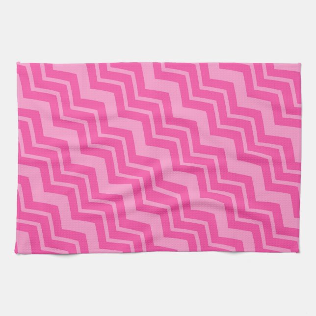 Pink Hot Pink Zigzag Chevron Pattern Design  Kitchen Towel (Horizontal)