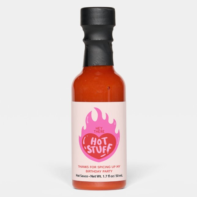 Pink Hot Stuff Birthday Party Favor Hot Sauce (Front)
