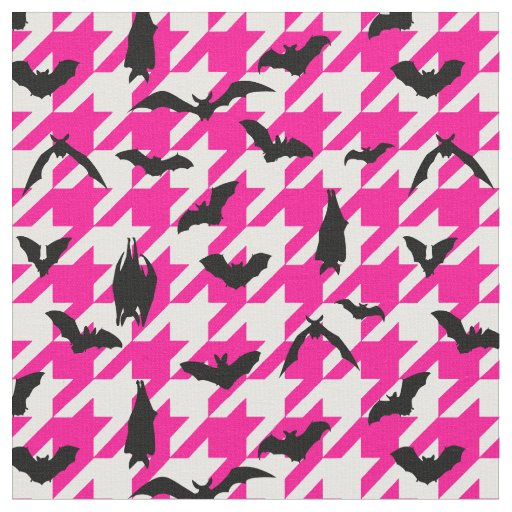 pink houndstooth halloween black bats fabric